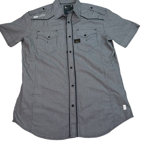 G Star Raw Men's Midnight Piping Check Shirt Black White Short Sleeve Size XL